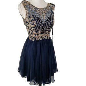 NEW Alyce Paris Blue Beaded Fit & Flare Chiffon Mini Prom Cocktail Dress…